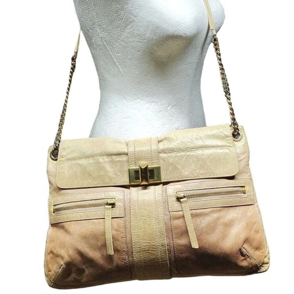 Lanvin tan cream leather hero bag with chain strap
